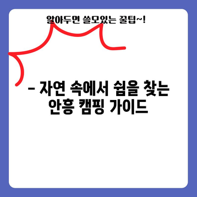 강원 안흥 경제적 캠핑 가이드 | 완벽한 휴식법